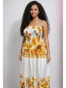July Strapless Tropical Dress In Various Prints, 2025 Collection - floral naranja - View 5