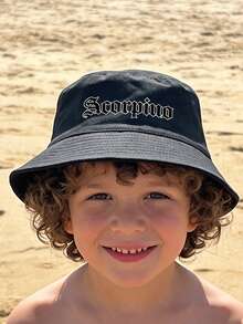 星空祝福青少年！1顶儿童黑色渔夫帽，饰有12星座刺绣，舒适防晒，成为外出时的时尚焦点。 - 黑色 - 查看 5