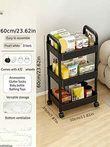 3/4/5 Tier Movable Storage Cart, Suitable For Kitchen, Bathroom, Bedroom And Kids Room, Ventilated Multi-Layer Storage Rack, Fit For Narrow Space, 360° Swivel Wheels Design, Increase Vertical Storage Space, Easy To Move, Durable Cart Suitable For Small Space Organization - Multicolor - View 2