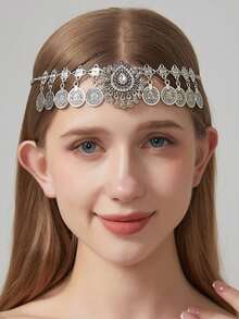 1件几何图案波西米亚宫廷风优雅锌合金头饰，适合全年佩戴 - 流蘇款 - 查看 3