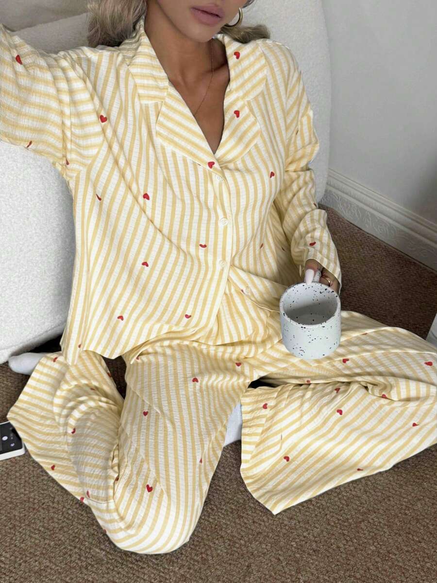 Nina Bonheur 2pcs Women Loose Comfortable Breathable Long Sleeve Top And Long Pants Pajama Set