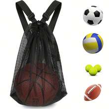 Basketball Bag 14.5* 19.5inch  Sports Single-Ball Bag, Drawstring Mesh Backpack, Used For Carrying Football, Volleyball, Baseball, Rugby, And Other Single-Piece Outdoor Sports Equipment - Black - View 2