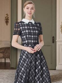 Đầm dạ hội dài bằng vải organza kẻ caro lớn Jacquard nặng dành cho nữ, Đầm dự tiệc cưới, Đầm dạ hội - Nhiều màu - Xem 10