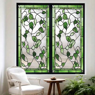 1/3pcs Colorful Leaf Glass Sticker, Waterproof Reusable Decorative Static Cling Film, Suitable For Home Office Glass Door