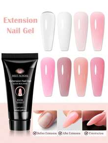 MEET ACROSS 8pcs 30ml Pink Nail Extension Gel Polish Set, Long Lasting , Odorless, Easy To Use, Semi Permanent Quick Extension Nail Gel, Poly UV Gel For Summer Nails, Manicure Nail Art DIY For Salon & Home Use , Nail Supplies - 彩色 - 查看 5
