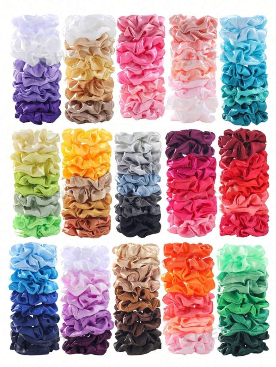 20/50/60/120/150pcs Set Women Fashion Satin Hair Scrunchies, Shiny Silky Fabric Hair Ties, Elastic Ponytail Holders Hair Accessories Set, Daily Wear Hair Scrunchies, Casual Makeup Home Fitness Ladies Accessories Travel Accessories Hair Elastics Hair Rubber Bands Hair Rope Elastic Hair Tie - Multicolor - View 1