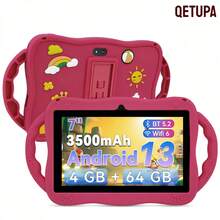 Qetupa 7英寸安卓13儿童平板电脑，4GB运行内存+64GB机身存储，RK3562四核1.3GHz处理器，1024*600 IPS触控屏，3500mAh电池，200万像素+500万像素双摄像头，完美礼物之选 - 粉色 - 查看 1