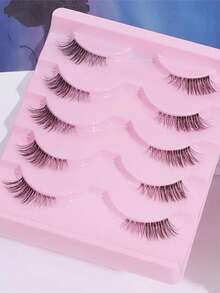 LIMEIKAI 5 Pairs/Set False Eyelashes, Semi-Transparent Lash Root Design, Lengthening Lashes, Natural Makeup Effect, Suitable For Party And Club Use - Pink - View 6