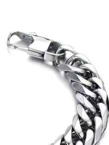 1件男女通用不锈钢嘻哈风方形扣项链手链，街头时尚饰品 - 銀色 - 查看 2