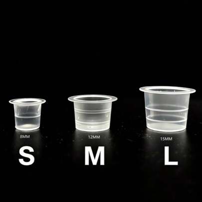 100 piezas S/M/L Vasos desechables para tinta de tatuaje, contenedores de plástico transparente para pigmento, suministros de tatuaje
