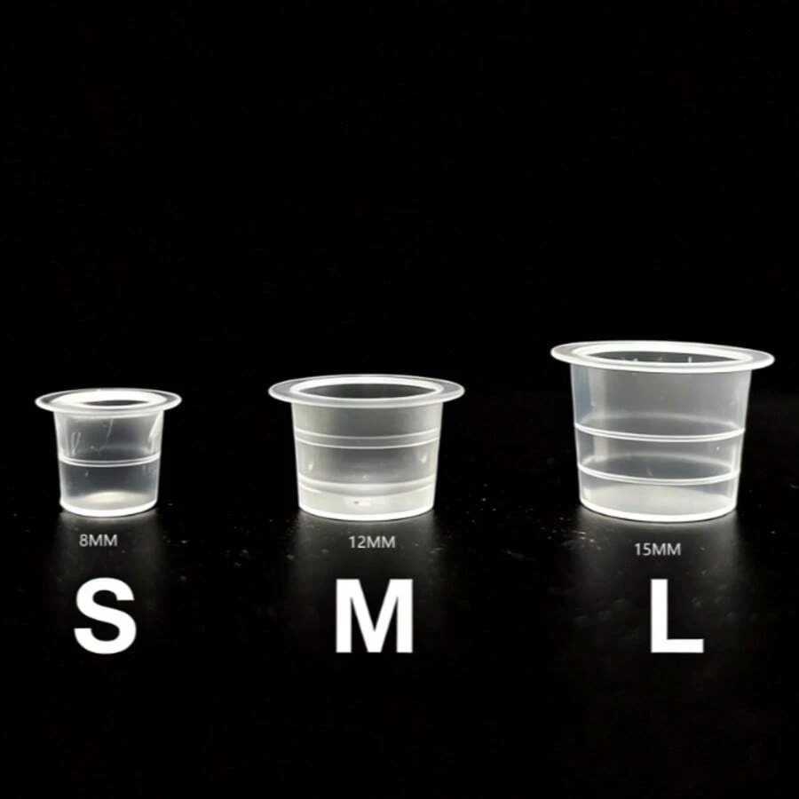100 piezas S/M/L Vasos desechables para tinta de tatuaje, contenedores de plástico transparente para pigmento, suministros de tatuaje - transparente - Ver 1