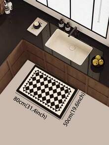 1pc Of Black And White Checkered Bonded Rubber Soft Mat For Kitchen Floors, A Water-Absorbing Mat That Is Easy To Clean. Suitable For Use In Kitchens, Bathrooms, And Other Areas. Ideal For Use Throughout The Year And For Various Holidays. - Multicolor - View 12