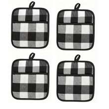 Bộ lót cách nhiệt nhà bếp | Miếng lót nồi bằng cotton chần bông | Miếng lót găng tay chống bỏng khi nấu ăn kèm dây treo - Đen và trắng - Xem 12