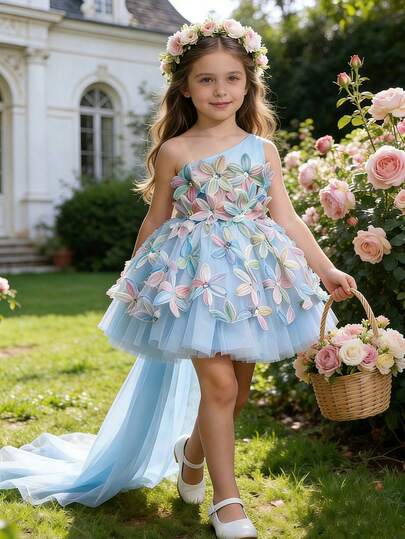 Đầm công chúa đuôi dài đính sequin và nơ lớn dễ thương cho bé gái, thích hợp cho tiệc sinh nhật, đám cưới, bé gái cầm hoa, họp mặt, dạ hội, biểu diễn sân khấu.