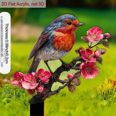 Garden Decor Stake, Suitable For Soil And Flower Bed Decoration, Birds Perching On Flower Branches, Beautify Flower Pots As Courtyard Decor, Perfect For Outdoor Courtyard Decoration, Outdoor Lawn And Potted Plant Decoration, Suitable For Courtyard, Lawn And Gardening Decoration, Also A Great Gift For Holidays, With High-Definition Colorful Bird And Floral Design, Suitable For Flower Pots, Lawns And Courtyards, Perfect For Year-Round And Holiday Display, Seasonal Decoration