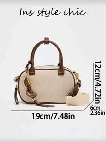 Bolso de mano de lona marrón con patchwork, bolso de hombro y bolso cruzado, con correa de hombro ajustable y desmontable, cremallera de moda, diseño elegante, ideal para el desplazamiento diario, compras, viajes y diversas ocasiones, combinando moda y practicidad, nuevo para primavera/verano 2026 - Ver 3