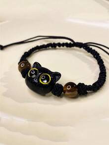 1条INS风迷你黑猫编织手链，适合日常佩戴，可作礼物 - 黑色 - 查看 2