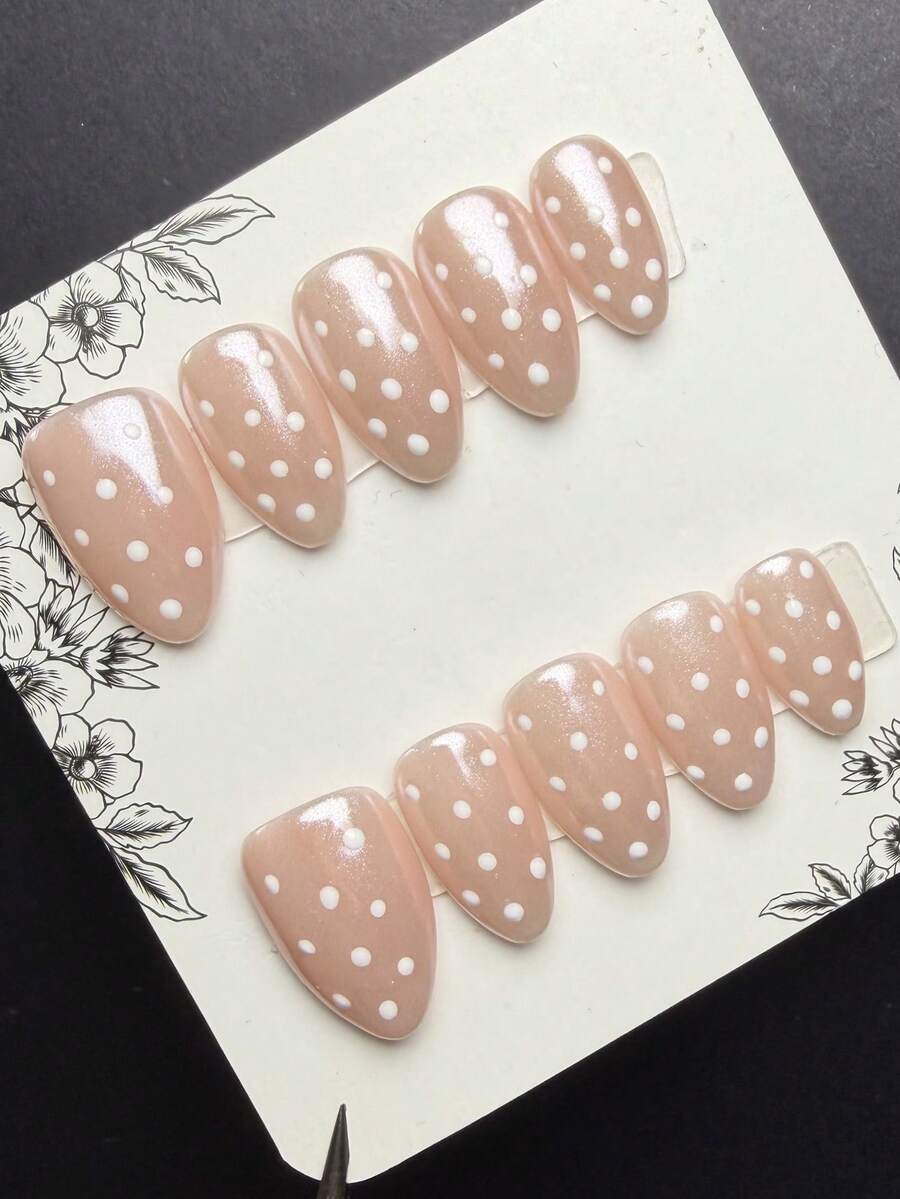 10 Stück/Set Y2K Baddie Stil Nagel-Sticker, kurze quadratische handgemachte Nageltips mit Punktmuster & holografischem rosa Design, geeignet für Frauen & Mädchen, Party, Alltag, inklusive Werkzeug-Set (Zubehörfarbe zufällig) - Verschiedenfarbig - Übersicht 1