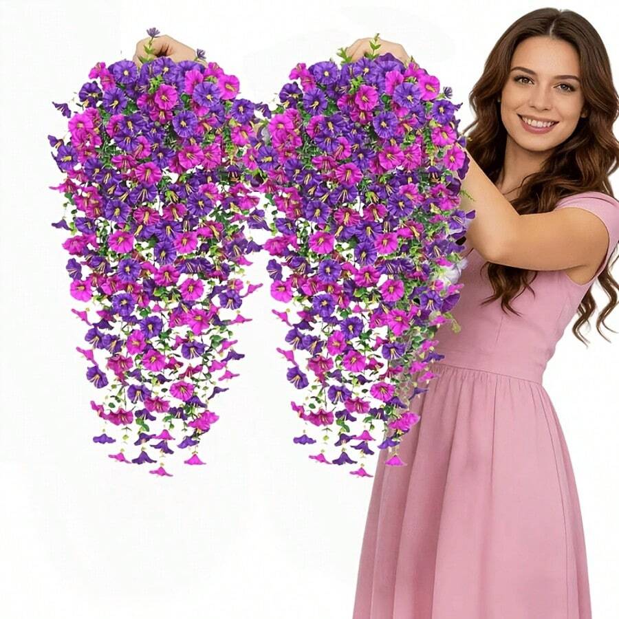 2pcs Artificial Flowers, Mixed Color Morning Glory, Suitable For Indoor/Outdoor Home Decor, Wedding Decoration, Party, Garden, DIY, Yard, Office, Hotel, Housewarming Gift, New Year, Valentine's Day And New Year Decoration, Ideal Choice - Multicolor - View 1