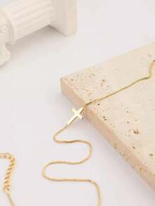 1 chiếc vòng cổ mặt dây chuyền hình thánh giá tinh tế dành cho nữ, vòng cổ choker mặt thánh giá nhỏ nhắn, vòng cổ nhiều lớp phù hợp để đeo hàng ngày, hẹn hò và phối cùng trang phục thanh lịch. - Vàng - Xem 4