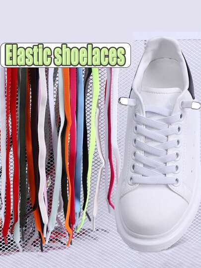 Flat Elastic Shoelaces, Colorful Stretch Laces Suitable For Sneakers, Canvas Shoes, Casual Shoes, Sports Shoes, Fashionable Solid Color Shoe Strings