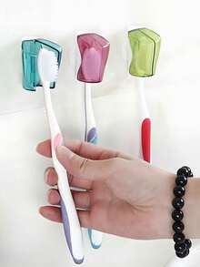 Portable Suction Cup Toothbrush Holder, Travel Toothbrush Protective Case, Suction Cup Toothbrush Rack, No-Drill Wall Mount Toothbrush Holder, Travel Toothbrush Box, Toothbrush Storage, No-Drill Bathroom Accessory, Dust-Proof Toothbrush Rack, Suitable For Electric And Manual Toothbrushes - Multicolor - View 1