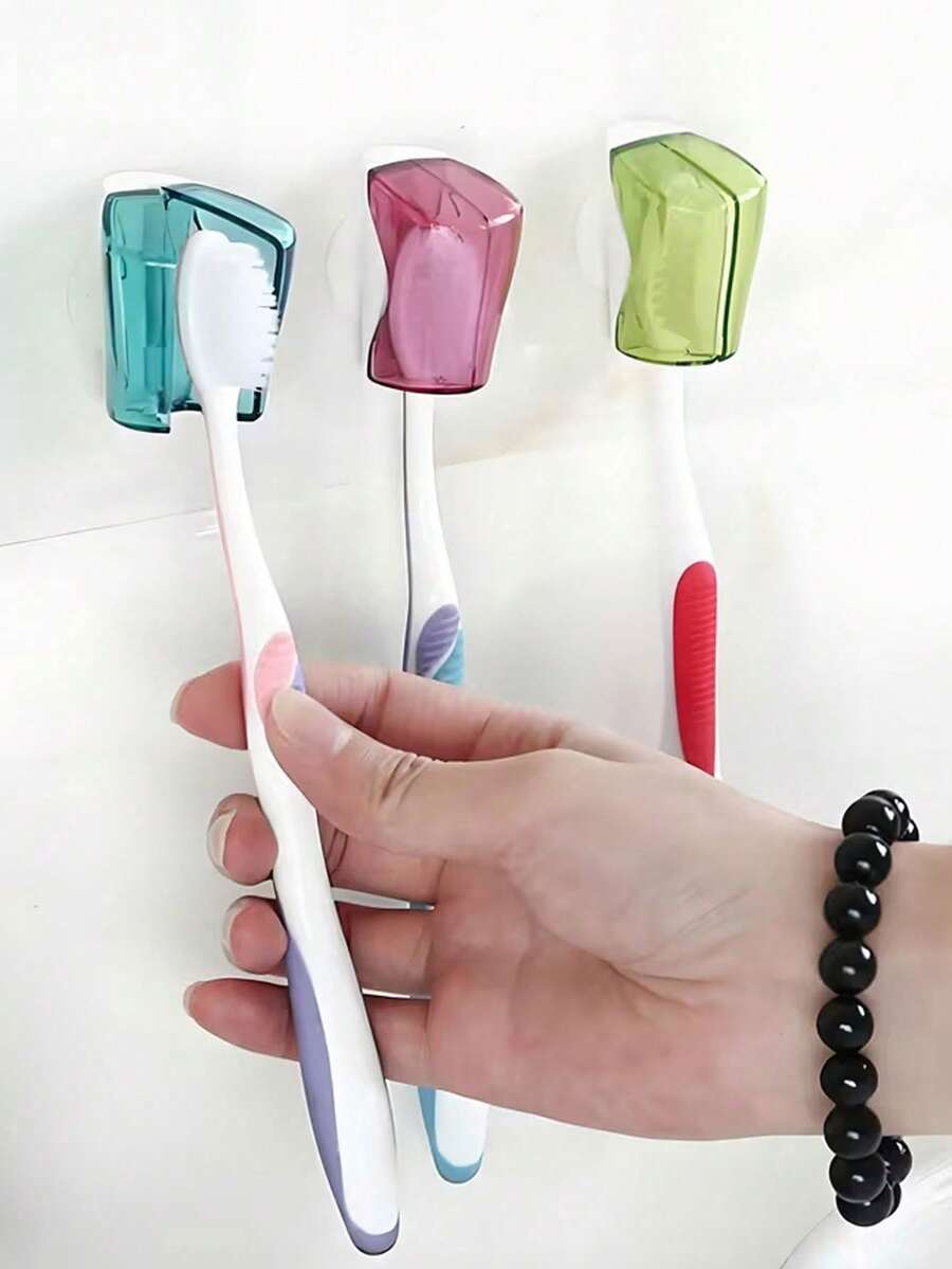 Portable Suction Cup Toothbrush Holder, Travel Toothbrush Protective Case, Suction Cup Toothbrush Rack, No-Drill Wall Mount Toothbrush Holder, Travel Toothbrush Box, Toothbrush Storage, No-Drill Bathroom Accessory, Dust-Proof Toothbrush Rack, Suitable For Electric And Manual Toothbrushes - Multicolor - View 1