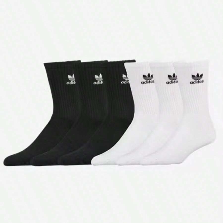 Adidas Originals Trefoil 6-Pack Crew Socks Boys' Grade School White/Black CH7708 - 黑與白 - 查看 1