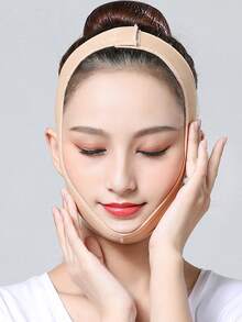 1pc Apricot V-Shaped Face Mask With Strap, Suitable For Home/Sleep/Sports/Yoga And Other Occasions - Apricot - View 8