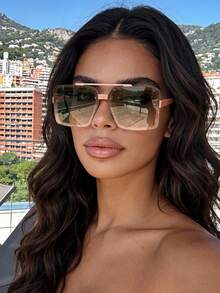 Visivana Retro Square Large Frame Fashion Glasses For Women, Classic Plastic Outdoor Travel Beach Vacation Casual Decoration Daily Wear, Summer UV Protection Elegent Modern - Multicolor - View 2