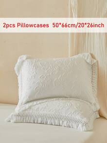 2pcs Boho White Leaf Pattern Cutout Tufted Pillow Covers With Tassels, Vintage Farmhouse Style Polyester Decorative Throw Pillow Cases, Suitable For All Seasons, Decor, Machine Washable, Inserts Not Included - White - View 15