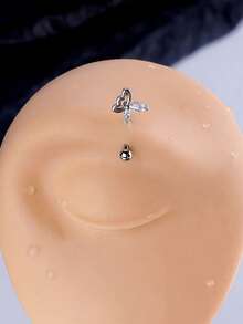 1/5/10 chiếc khuyên lông mày đính đá Zirconia thời trang, hình trái tim, mặt trăng, bướm, hoa, nhện, kiểu tròn, thích hợp cho phụ nữ đeo hàng ngày. - Bạc - Xem 5