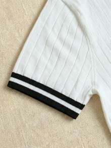 Men's Summer Casual Sports Daily Commute Contrast Striped Binding Ribbed Knit Top - White - View 5