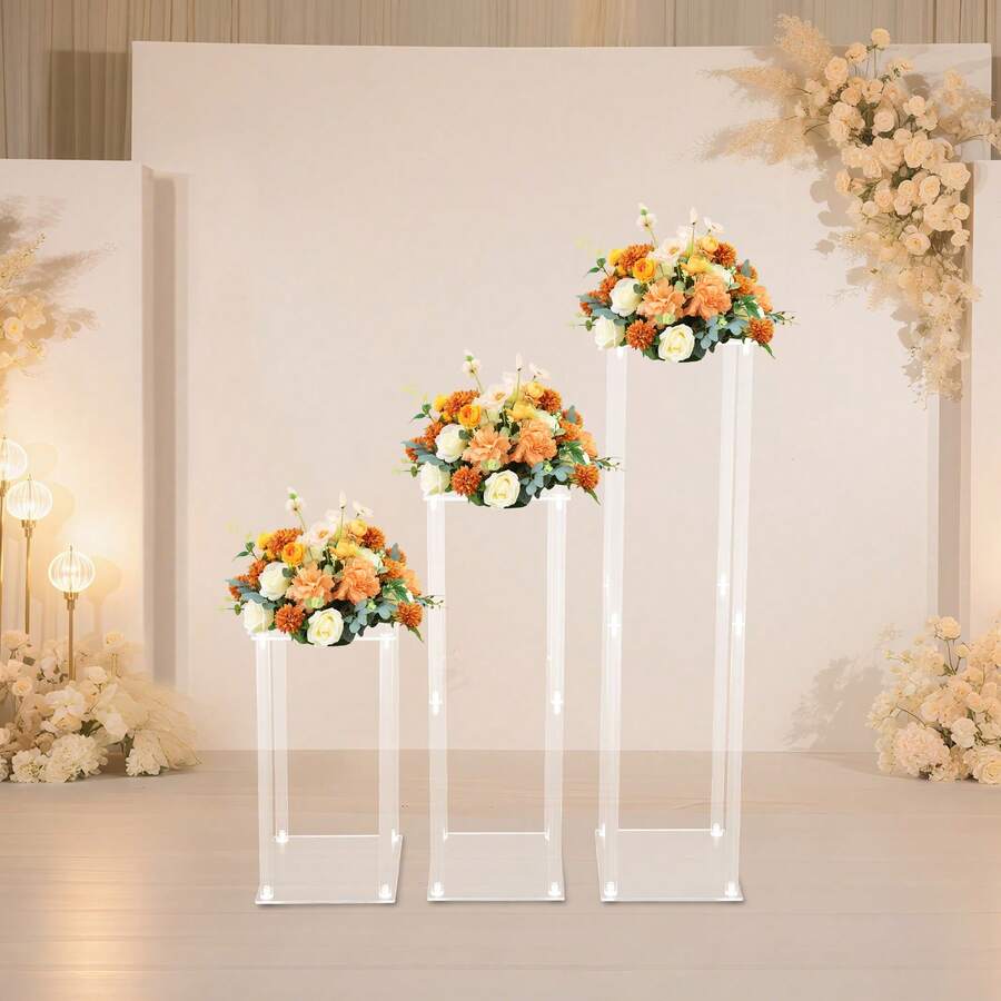 WUPYI2018 Acryl Vase Hochzeit Mittelstücke, 3 Pcs klar Spalte Blume Display Stand, geometrische Display Stand für Home Decor - A - Übersicht 1