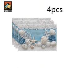 Fresh Ocean Shell Rectangular Placemats, Healing And Romantic With A Coastal Vacation Vibe, Are Available In 1PC, 2Pcs, 4Pcs, 6Pcs, 8Pcs And 300Pcs Packs, Measuring 18*11.81 Inches (45*30 Cm). Made Of 100% Polyester Fabric, They Are Machine-Washable, Hand-Washable Or Dry-Cleanable. - Multicolor - View 15