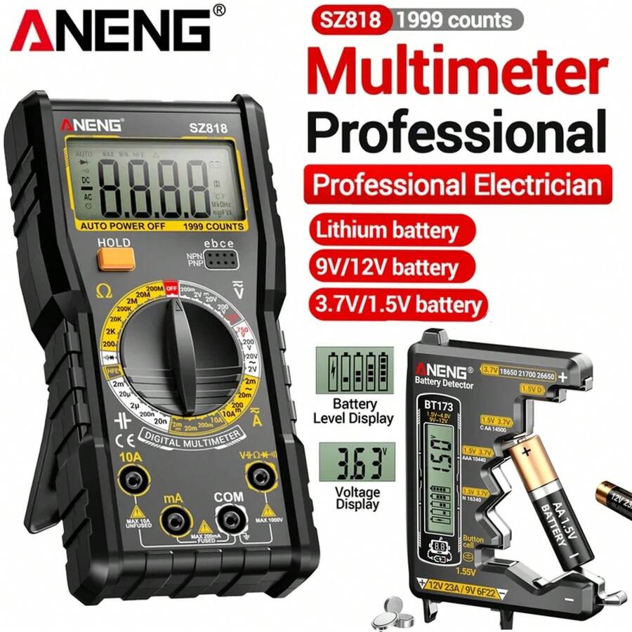 Multímetro Digital inteligente probador de triodo de voltaje automotriz SZ818 + BT173 9V/12V pantalla Digital herramientas de detección de probador de batería - BT173 - Ver 1