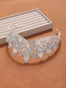 1 chiếc vương miện cô dâu sang trọng kiểu Baroque màu bạc, phụ kiện đội đầu đính đá lấp lánh cho đám cưới, tiệc tùng. - Màu xanh nhạt - Xem 6