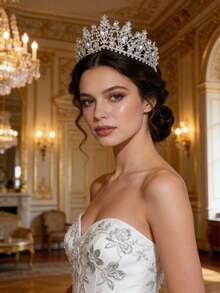 Luxury Silver Water Drop Crystal Bridal Crown, Handset Rhinestone Wedding Crown Suitable For Bride, Bridesmaid, Ball, Gala - Silver - View 2