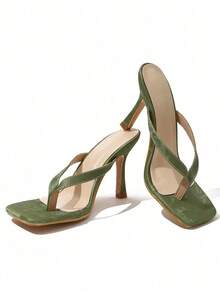 Classic Minimalist Striped Thong Women High Heel Sandals,Spring Summer Outfits - Green - View 5