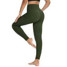 YOLIX Workout Leggings For Women - High Waisted Yoga Pants Tummy Control Compression For Running - Army Green - View 7