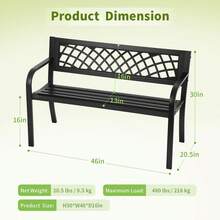 Garden Bench,Outdoor Benches,Iron Steel Frame Patio Bench With Mesh Pattern And Plastic Backrest Armrests For Lawn Yard Porch Work Entryway,Black - Black - View 3