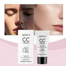 Crema Base CC zephoco con FPS 43 - 2 en 1: Protector Solar y Maquillaje, Hidratación Profunda, Textura Ligera y Fresca para Piel Grasa/Mezcla - Makeup Largo Duradero Perfecto para el Verano - 50ml (1.69 FL OZ) - Blanco - Ver 3