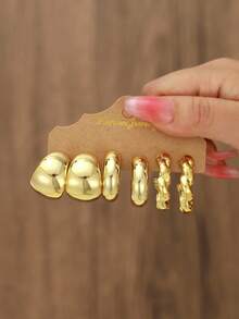 Bộ 3 đôi/9 đôi khuyên tai khoen vàng dày dặn thời trang, khuyên tai nữ không gây dị ứng và làm từ chất liệu nhựa, rất thích hợp để đeo hàng ngày. - Vàng - Xem 4