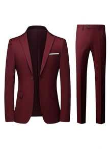 2 piezas Traje de negocios para hombre, vestimenta formal para boda, ceremonia (Chaqueta + Pantalones) - Burdeos - Ver 3