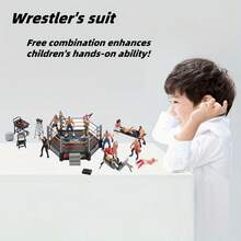 Wrestling Ring Arena Playset With Wrestler Action Figures, Realistic Wrestling Stage Toy For Kids, Collectible Wrestler Figurines For Boys Birthday Gift - 21-piece Fighting Arena Ornament - View 4