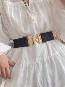 1 chiếc thắt lưng nữ cổ điển, thời trang, đa năng, khóa hình học trơn, dệt co giãn, phù hợp cho mặc hàng ngày. - Nhiều màu - Xem 8