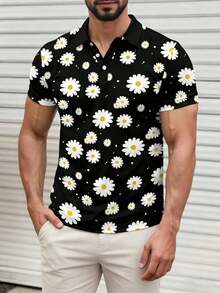 Men's Lightweight Floral All-Over Print Short Sleeve POIO Shirt, Men's Casual Holiday Style Short Sleeve Polo Shirt - Multicolor - View 4