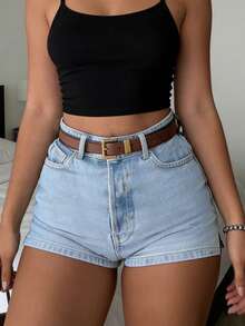 Quần short denim siêu ngắn gợi cảm, phong cách vintage hàng ngày, đa năng, ôm sát, thích hợp cho mùa hè. - Màu xanh nhạt - Xem 6