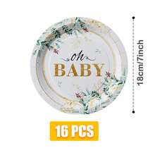 桉树绿箔纸“Oh Baby”一次性餐盘、餐巾纸和杯子套装，可供16位客人使用，适合生日、婚礼、派对、家庭野餐等场合。 - 款式3 - 查看 8