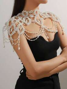 1pc Women's Handmade White Faux Pearl Body Chain Wedding, Party, Fashion Show,, Wave Style - 白色 - 查看 2